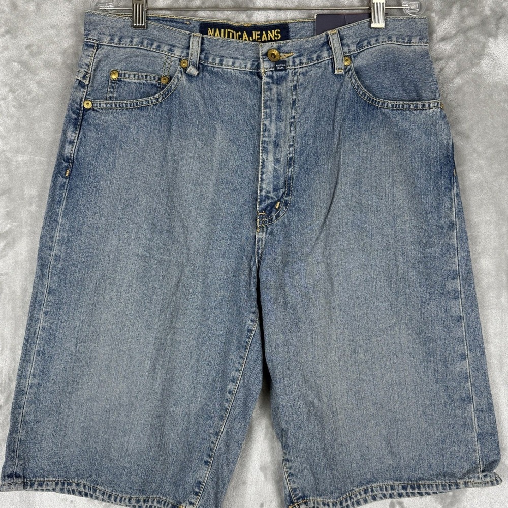 NWT Nautica Jeans Big Baggy Denim Shorts Mens Size 31 Blue Wash